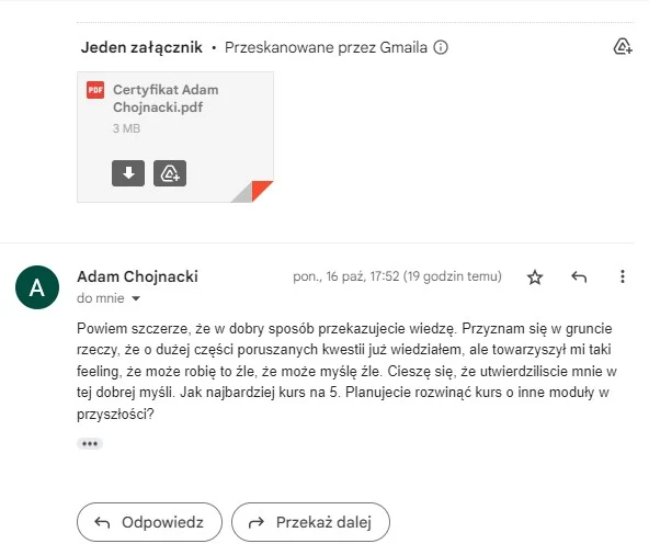 Komentarze kursantów o Szkole CNC