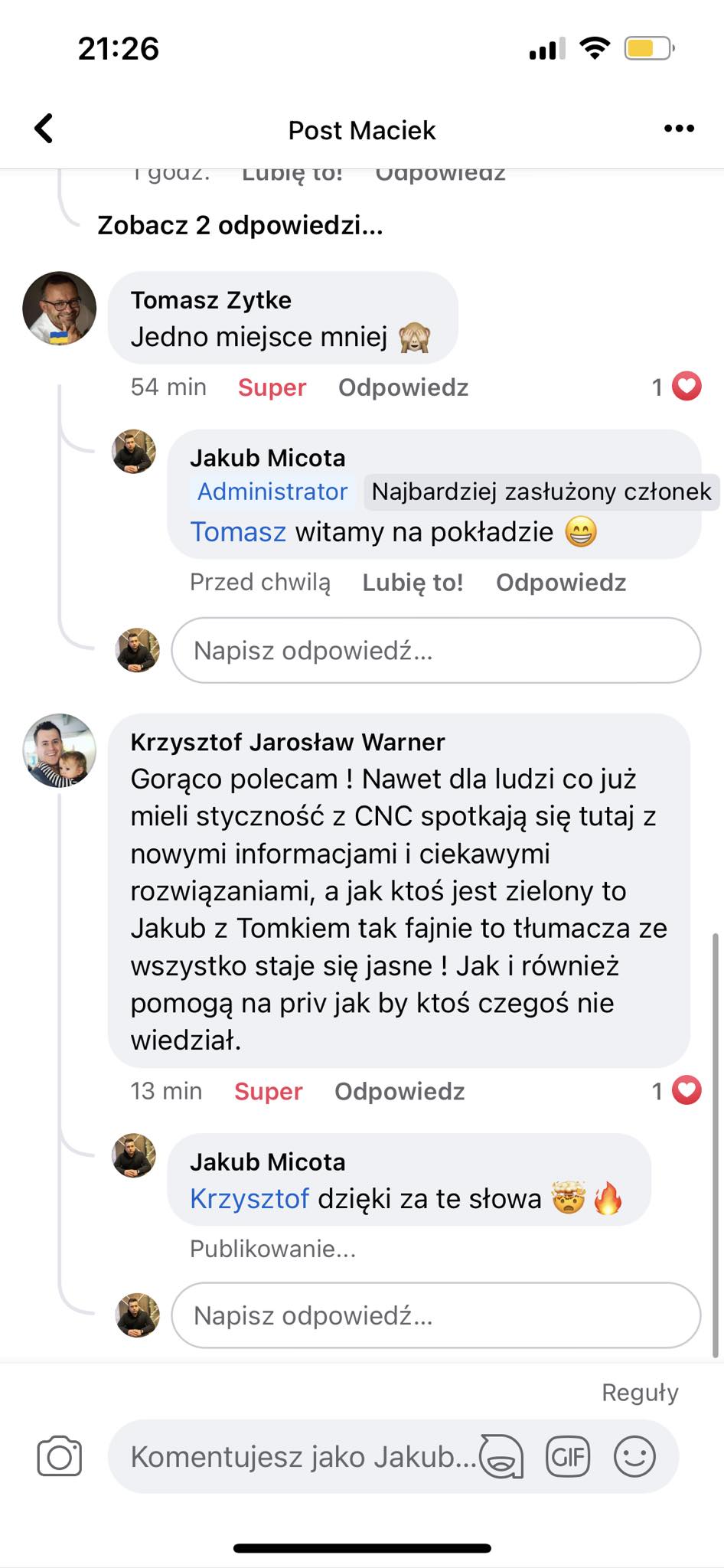 Wiadomość od kursanta Szkoły CNC